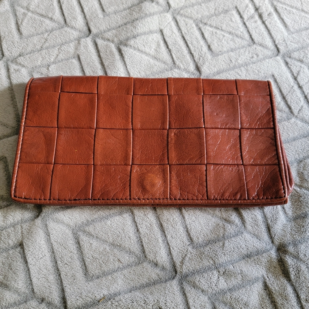 Vintage H&M Vegan Brown Leather Pocket Book Clutch Purse